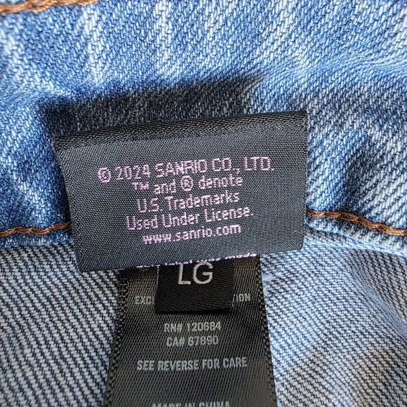 Hello Kitty Sanrio Womens Denim Pockets Ruffle Sequin Bling Mini Skirt Size L - Picture 8 of 8